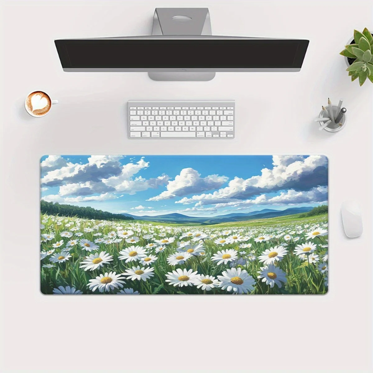 Daisy Field Landscape XXL Mouse Pad Rubber Gaming Keyboard Mat for Office Computer PC Gamer