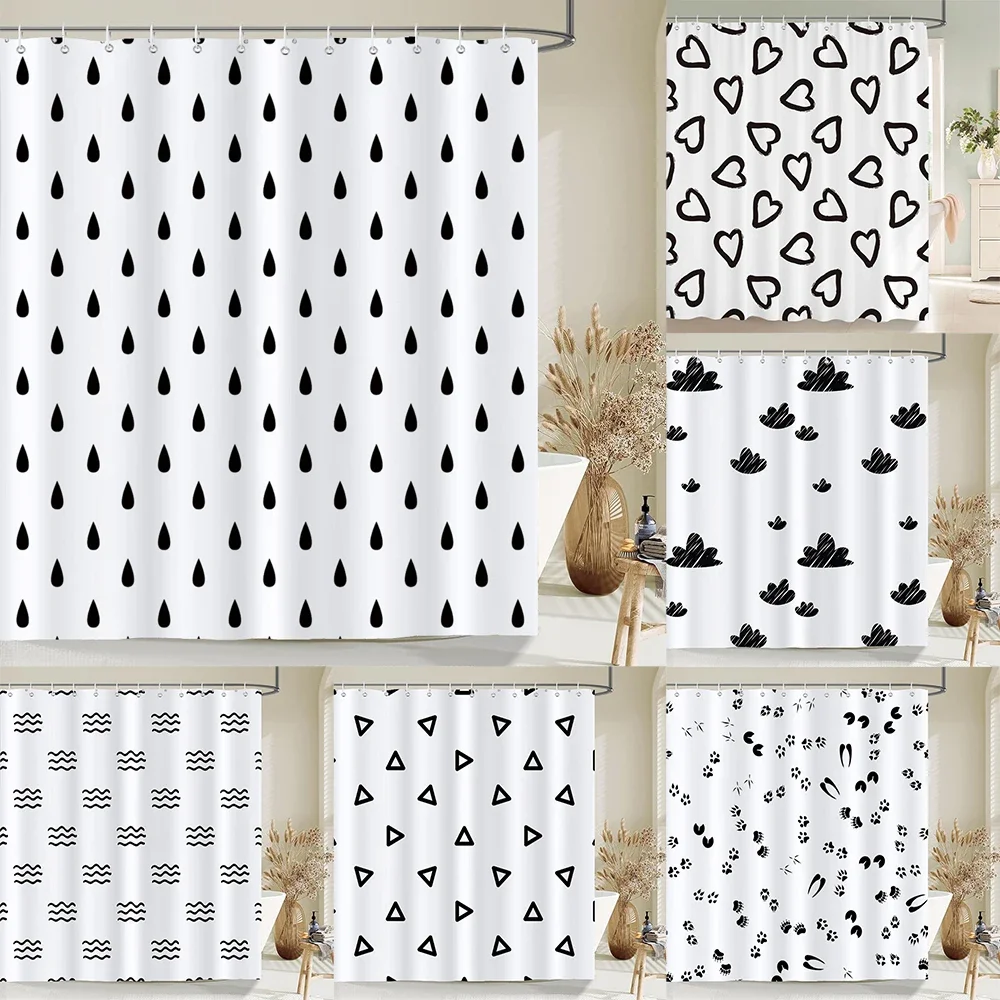 Black and White Modern Simple Shower Curtain Home Bathroom Decoration Printing Polyester Fabric Bath Curtains With Hooks