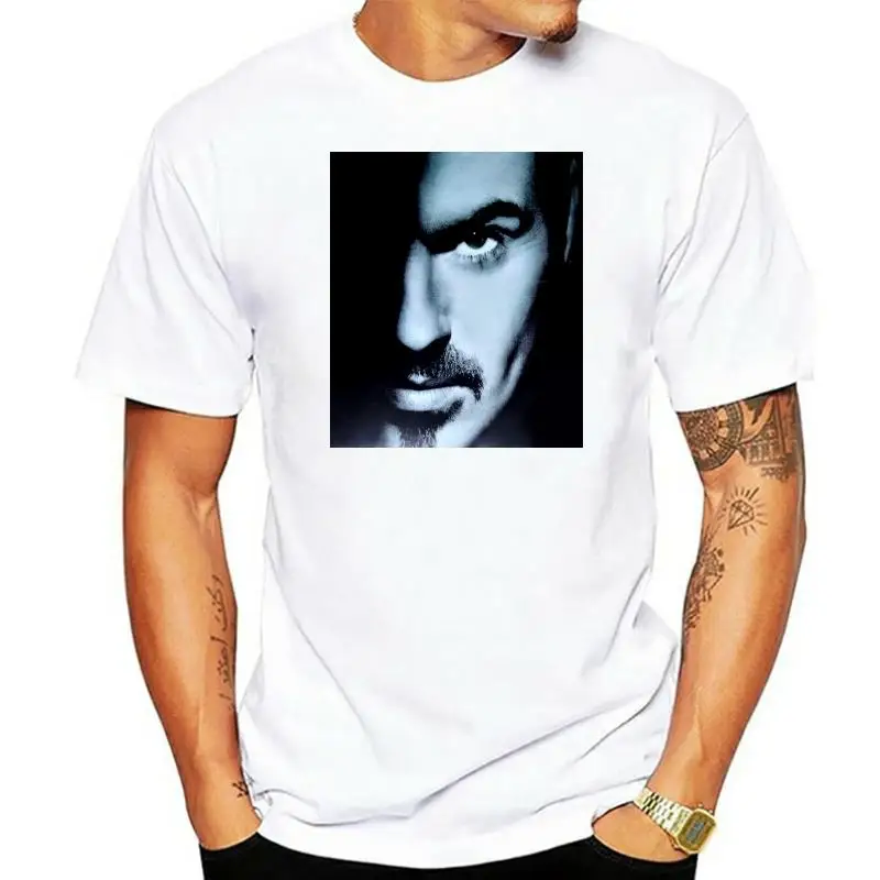 George Michael FACE เสื้อยืดสีดําใกล้ชิด 2 เสื้อยืดสุภาพสตรี