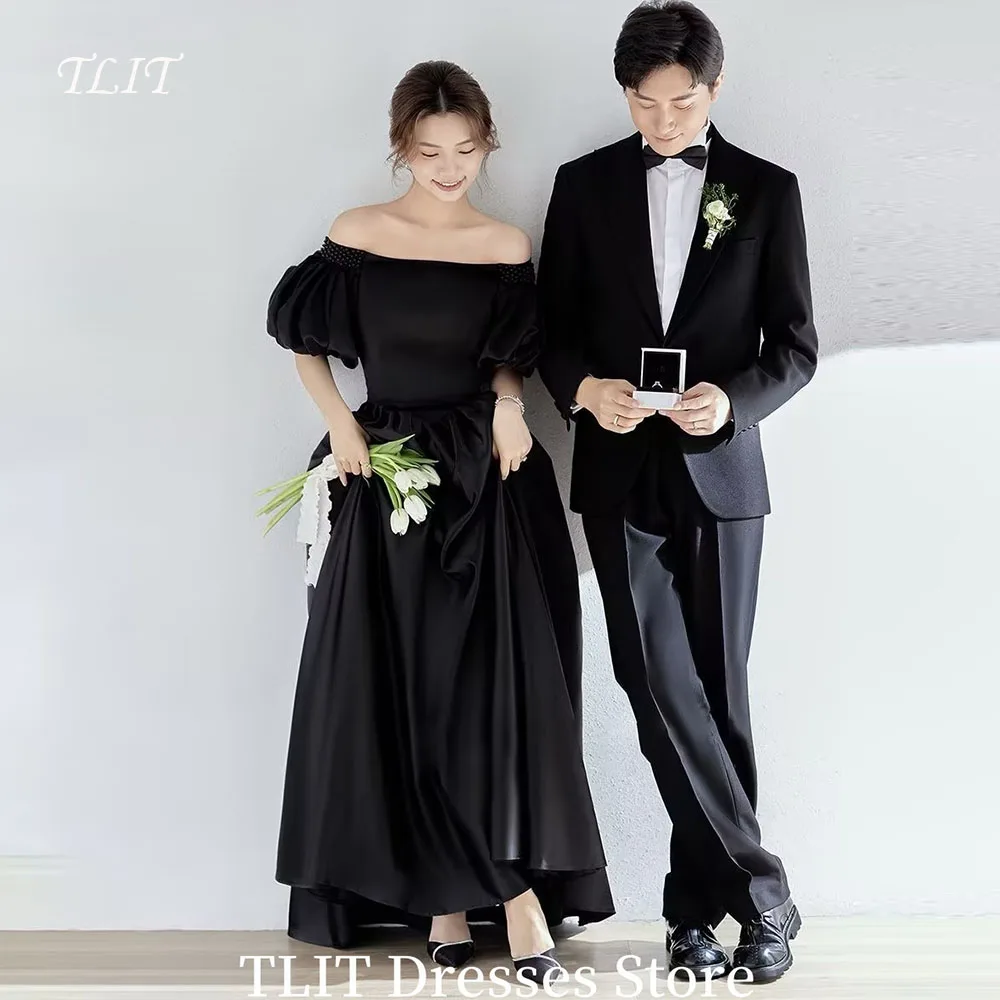 

TLIT Black A-Line Evening Dresses Off The Shoulder Formal Party Prom Gowns Korea Wedding Dress Photo Shoot Customized