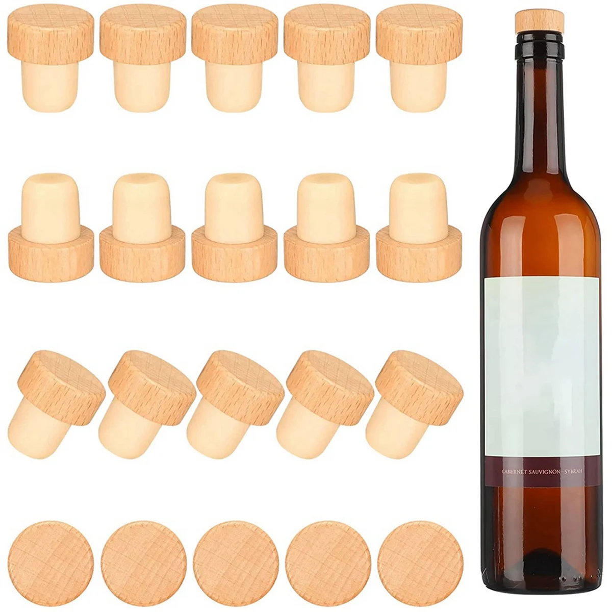 A64E 120 Pieces T Shape Wine Corks Tasting Corks T Shape Wine Corks with Beech Top Wooden Wine Bottle Stopper Stoppers Bottle
