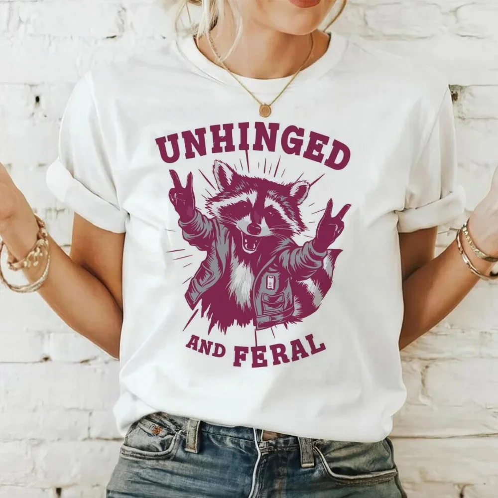 Funny Unhinged And Feral Meme T-Shirt Summer Women's Printed Fashion Clothing Women's Cute Top Gothic Trendy Street T-Shirt