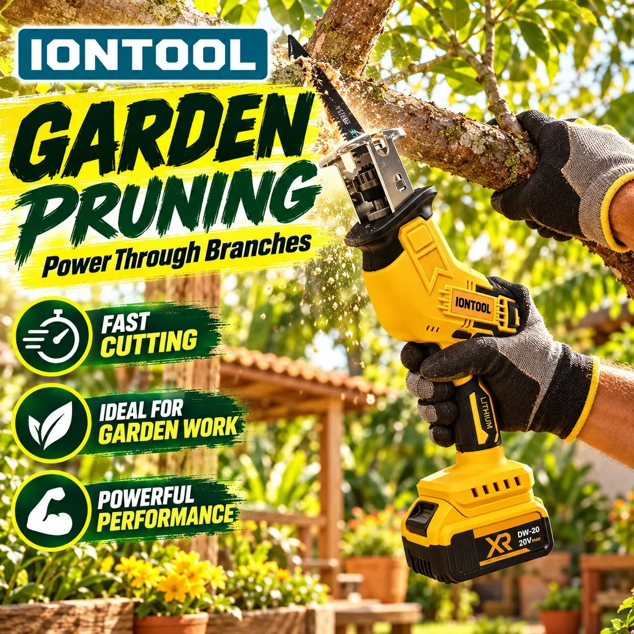 IONTOOL Yellow Portable Cordless Saber Saw 3000rpm For Auto Exhaust Pipe Cutting Wall Panel Trimming and Foam Board Shaping