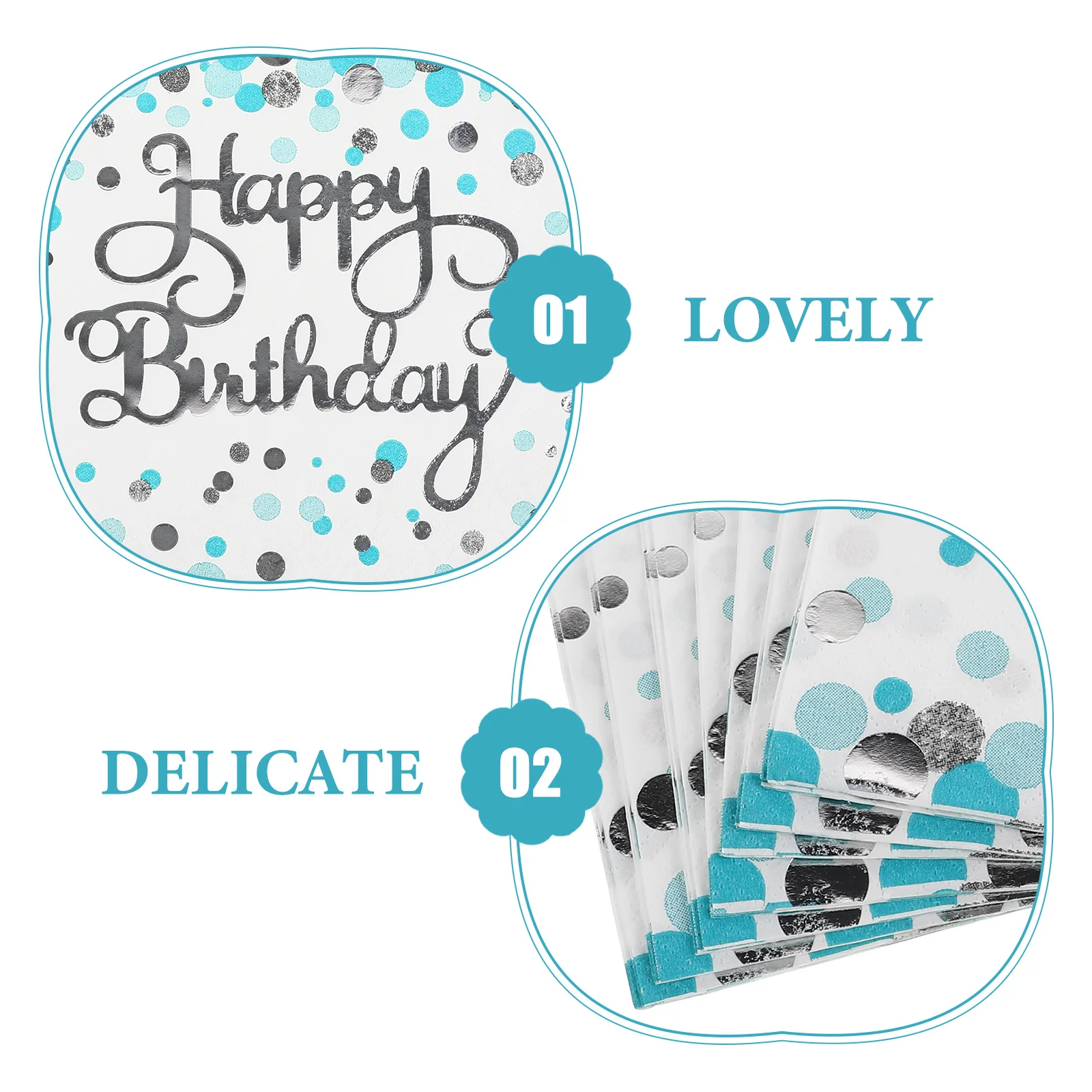 Servilletas plateadas con puntos azules, suministros para fiesta de cumpleaños, servilletas desechables de mesa para bebidas y cócteles, 40 Uds.