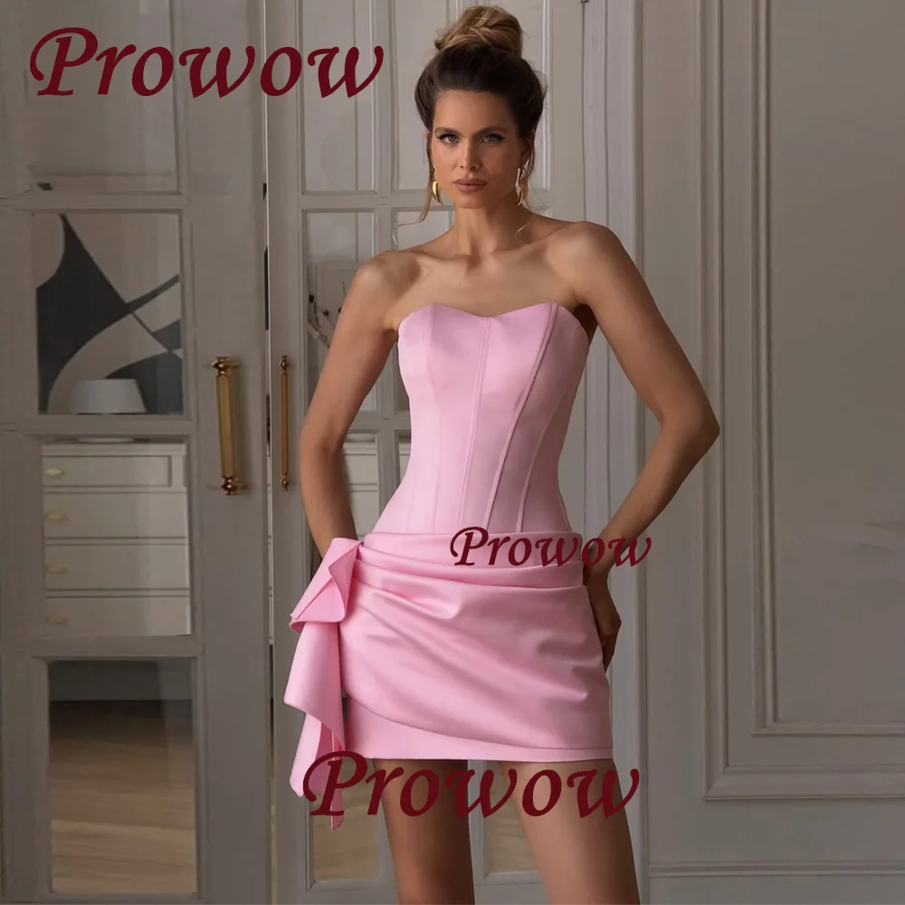

Prowow Simple Pink Soft Satin Short Prom Cocktail Dress Sweetheart Mermaid Party Gown Customized партийное плать