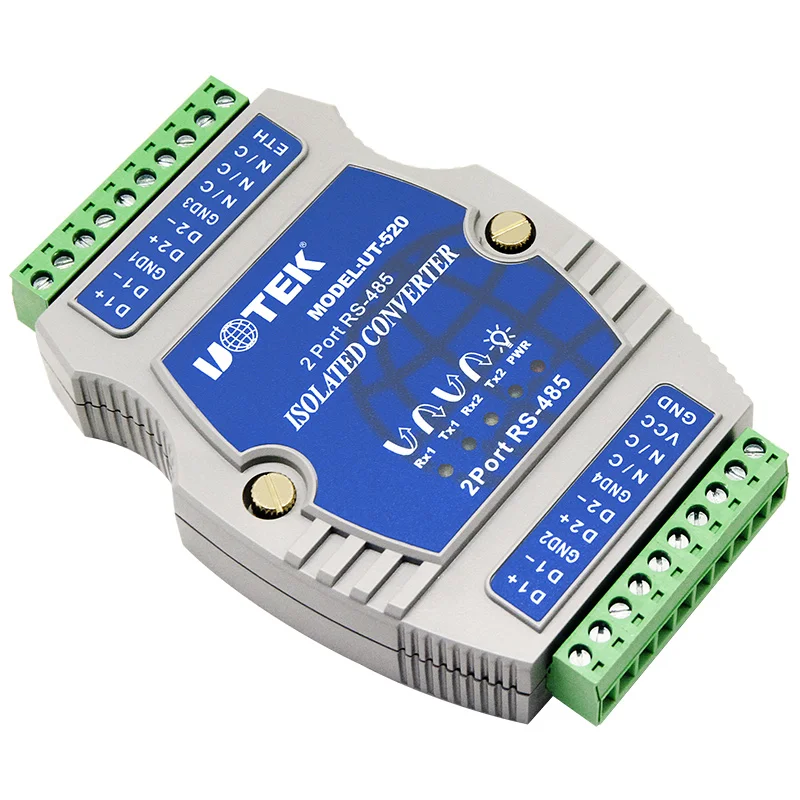 

UOTEK UT-520 Промышленный 2-портовый повторитель RS 485 Последовательный преобразователь на DIN-рейку с изоляцией