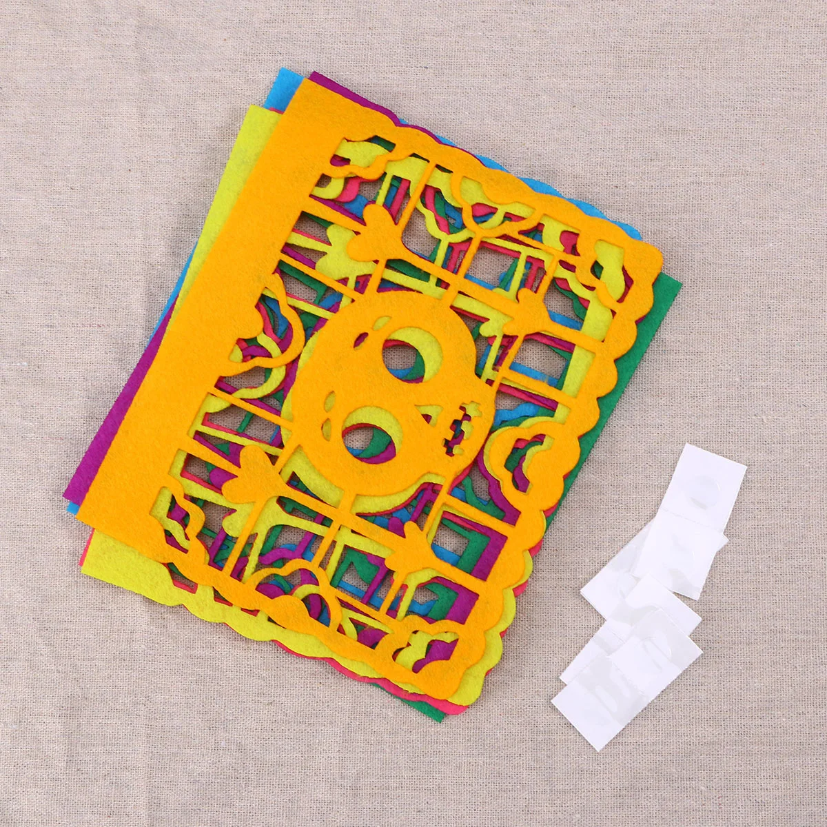 

6Pcs Non-Woven Mexicano Skull Paper Panels Multi-Colored Orange Yellow Green Rose Red Blue Purple Festive Hanging Decoration