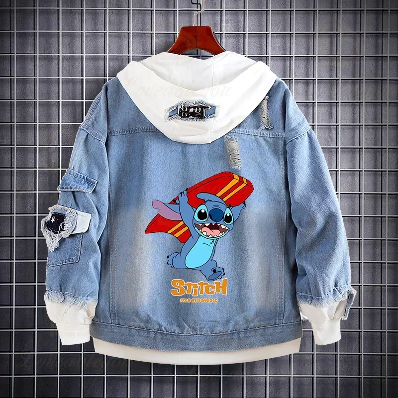 Dis Anime Cartoon Stitch Denim Jean Jacket Coat Harajuku Boy Girls Clothes Kawaii Lilo Denim Hoodies Spring Autumn Jackets