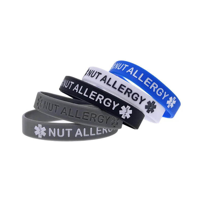 1 PC Nut Allergy Silicone Wristband Medical Alert Bracelets no Gender Bangle Adult Size