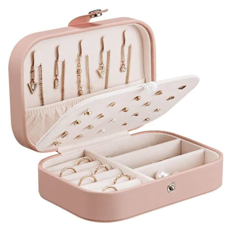 Portable Jewelry Box Jewelry Organizer Display Travel Jewelry Case Boxes Button Leather Storage Zipper Jewelers Joyero