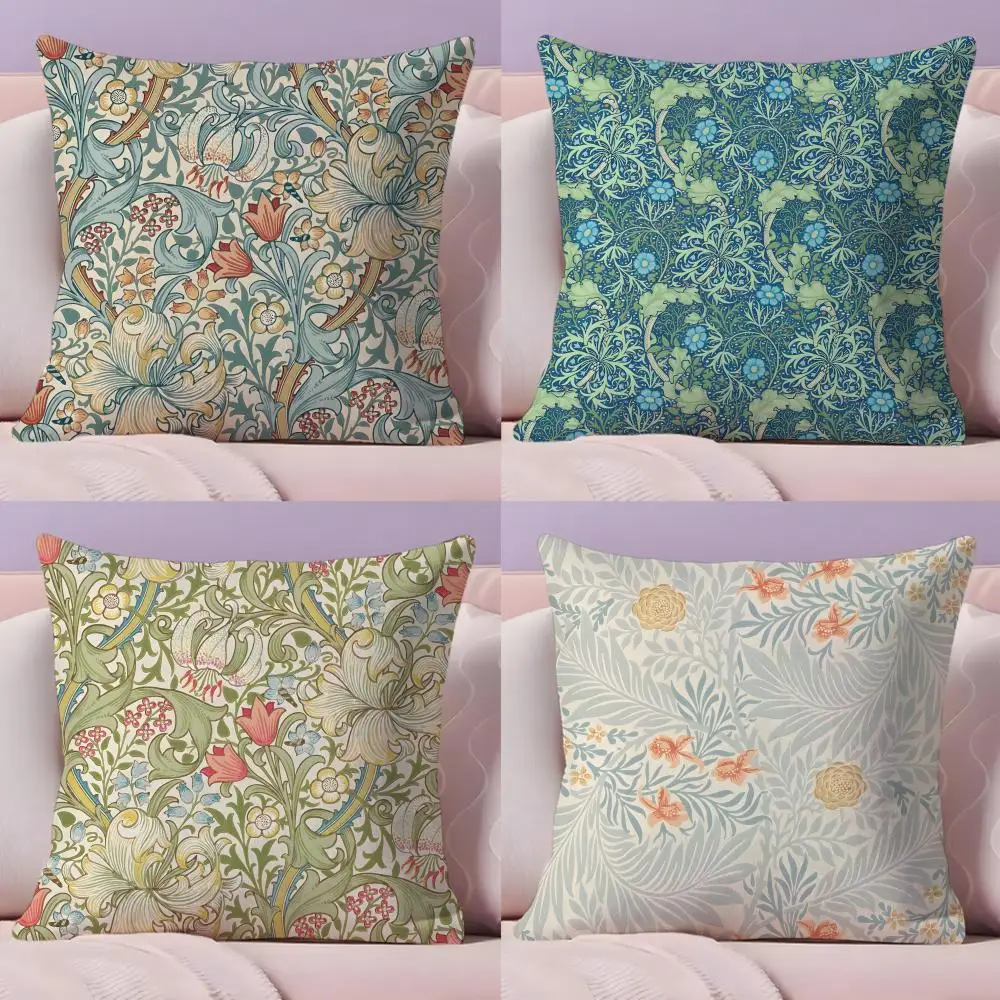 W-William M-Morris Floral Pillow Case Plush Fabric Soft Double-Sided Printed Sofa Warm Winter Home Gift Cushion Cover