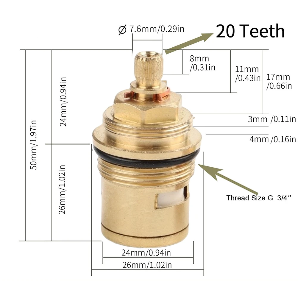 2Pcs 3/4 Inch Brass Disc Cartridge for Hot Cold Water Valves with Precision Machined Body and 50mm Core Height