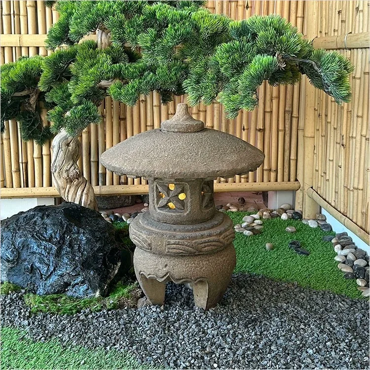 Solar garden stone lamp Chinese-style antique villa outdoor stone carving lantern bluestone landscaping stone lamp orna