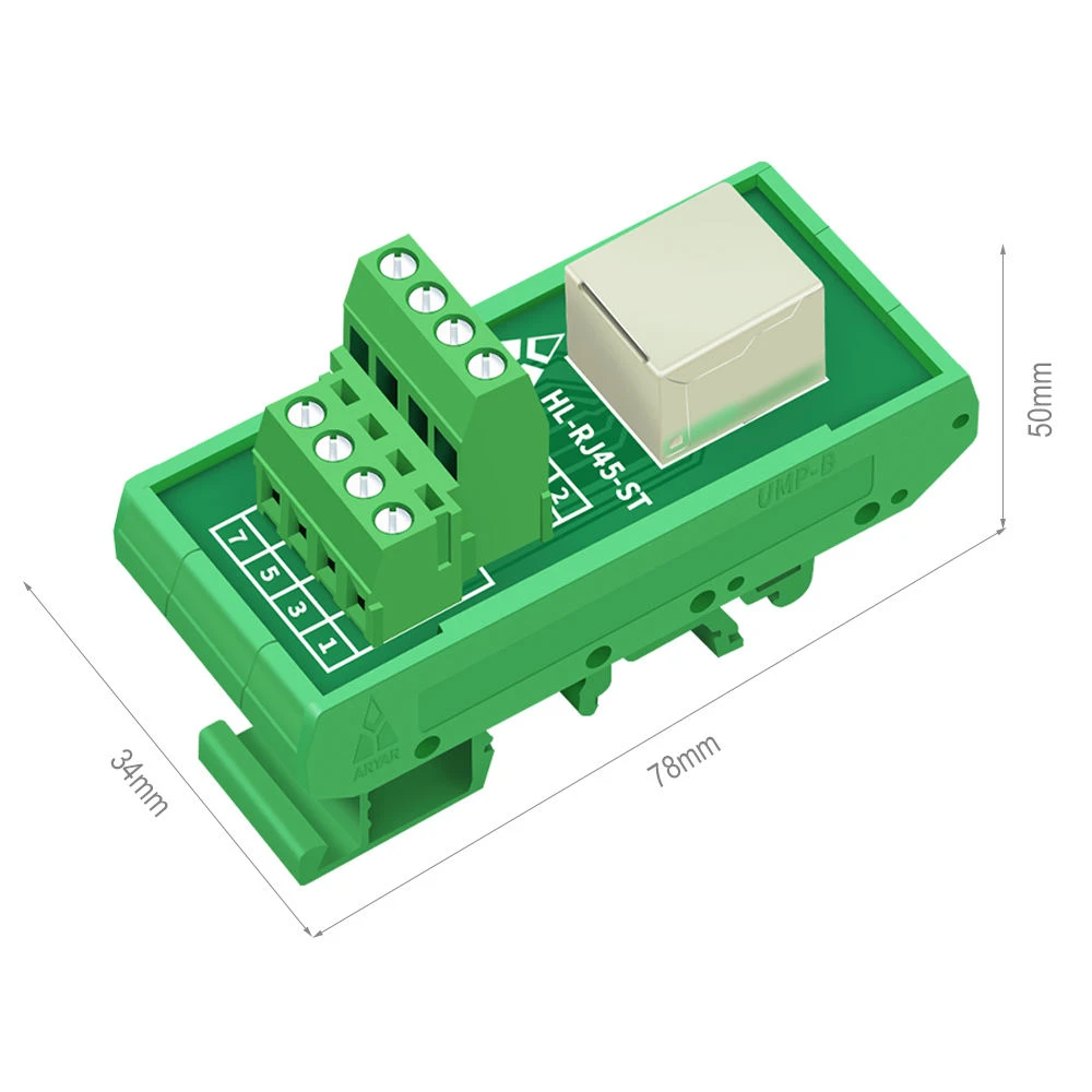RJ45 to Terminal Block Adapter Cable (Cat5e/Cat6) – DIN-35 Rail Mount