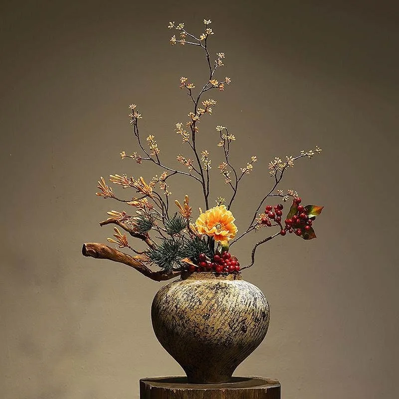 Wabi retro ceramic vase new Chinese zen Song's aesthetic simulation flower arrangement living room entrance homestay
