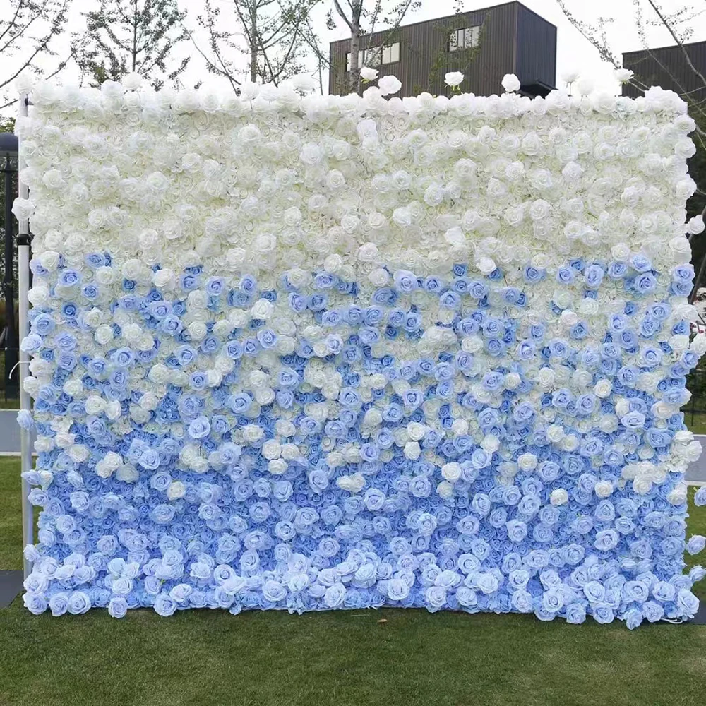 Wedding Stage Floral Wall Backdrop Decor Durable Gradient Flower Wall Curtain Mat Roll Up Cloth Fabric Silk Flower Wall