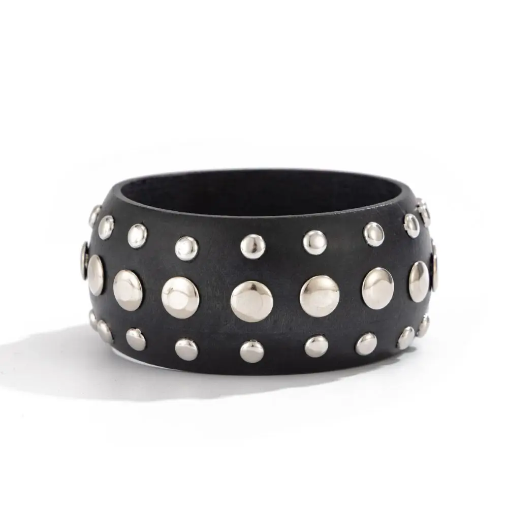 Bohemian Rivet Bracelet Wide Smudging Wooden Bangle Vintage Europe American Style Irregular Geometric Bracelet Decoration