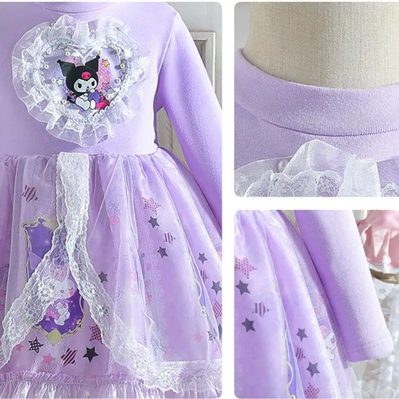 Cartoon Kuromi Mädchen Prinzessin Kleid Anime Sanrios niedlichen süßen Lolita Rock Mode Tutu Rock Frühling Herbst Kinder Kleidung Geschenk