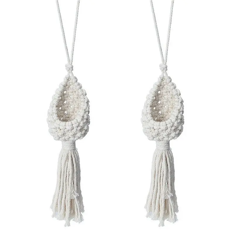 ABUH-2X Boho Macrame Air Plant Hanger Tillandsia Hanging Basket Rope Holder Flower Home Decor (10CM)