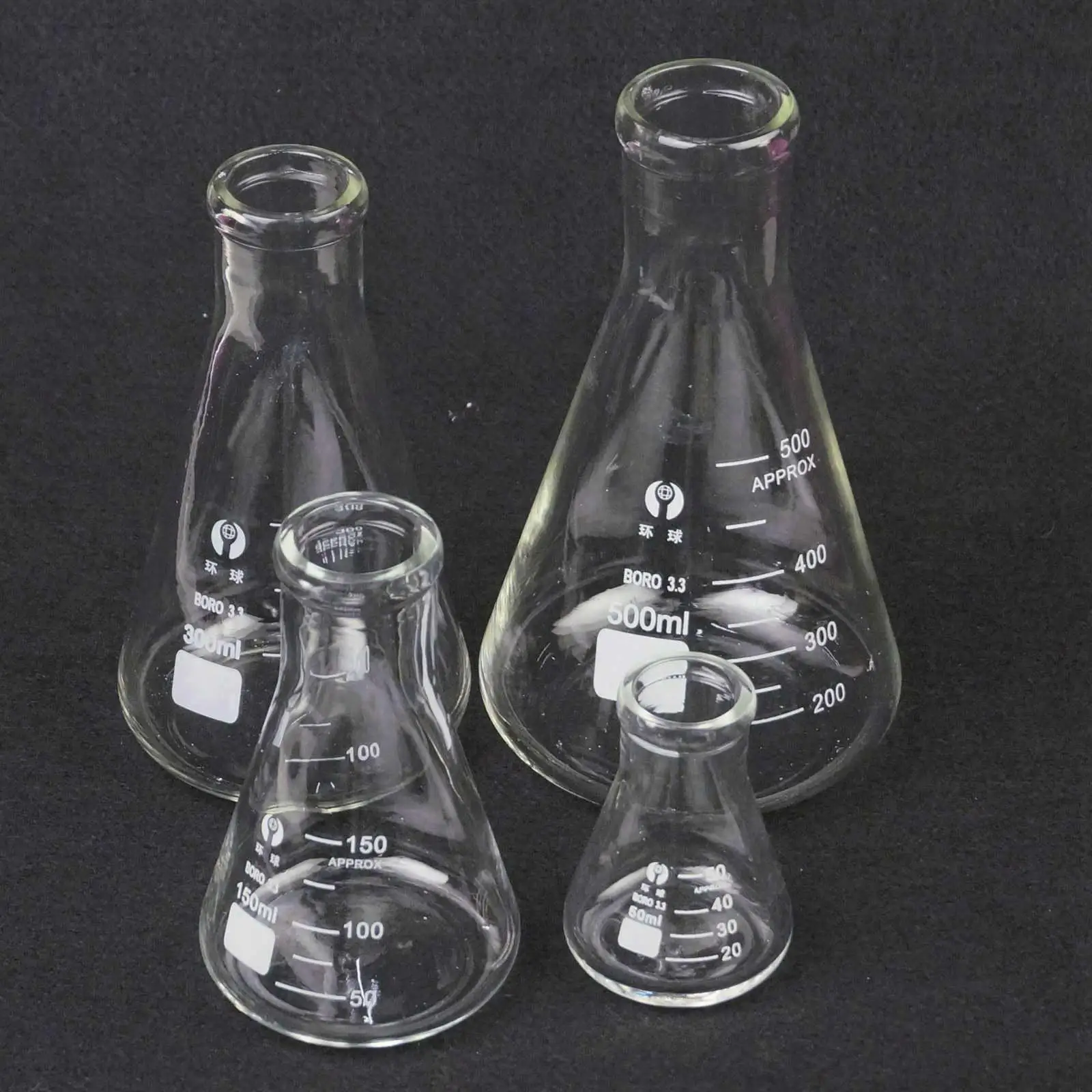 Frasco de vidrio de borosilicato G3.3, frasco cónico de 100ml, 150ml, 200ml, 250ml, 300ml, 500ml, 1000ml, 2000ml, 3000ml, 5000ml