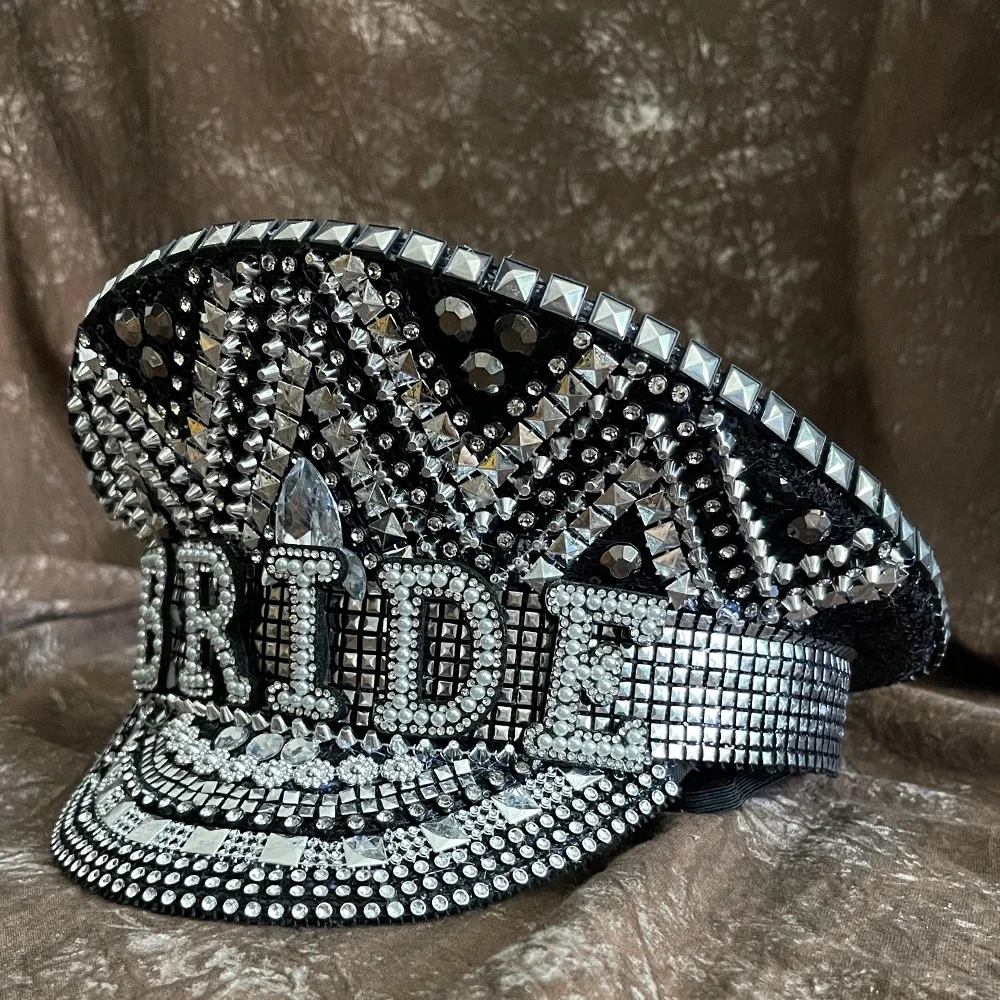 Women Wedding Bride Captain Hat Black Military Hat Sergeant Hat Hen Festival Birthday Part Hat