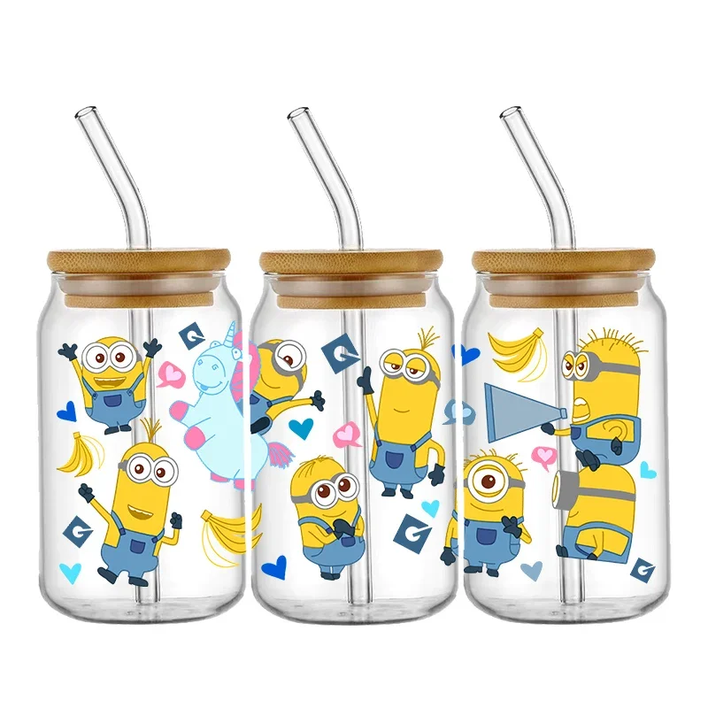 Personalize Cartoon Yellow Minions UV DTF Sticker For 16oz Glass Cup Wraps Transfer Sticker Custom Labels DIY Logo Selfadhesive