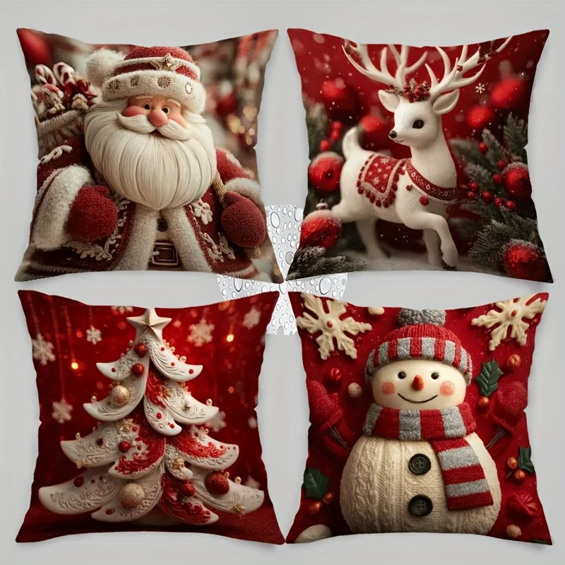 ¡La elección para la coración l hogar! 4 fundas  almohada estilo Navidad, añadiendo ambiente festivo al hogar, 40cm * 40cm