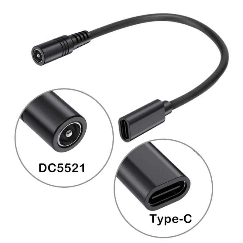 DC Type-c Female To 5.5*2.1 Male/Female Cable 5521 Power Jack DC Power Conector 5.5x2.1 Adapter USB Type C Converter Charging