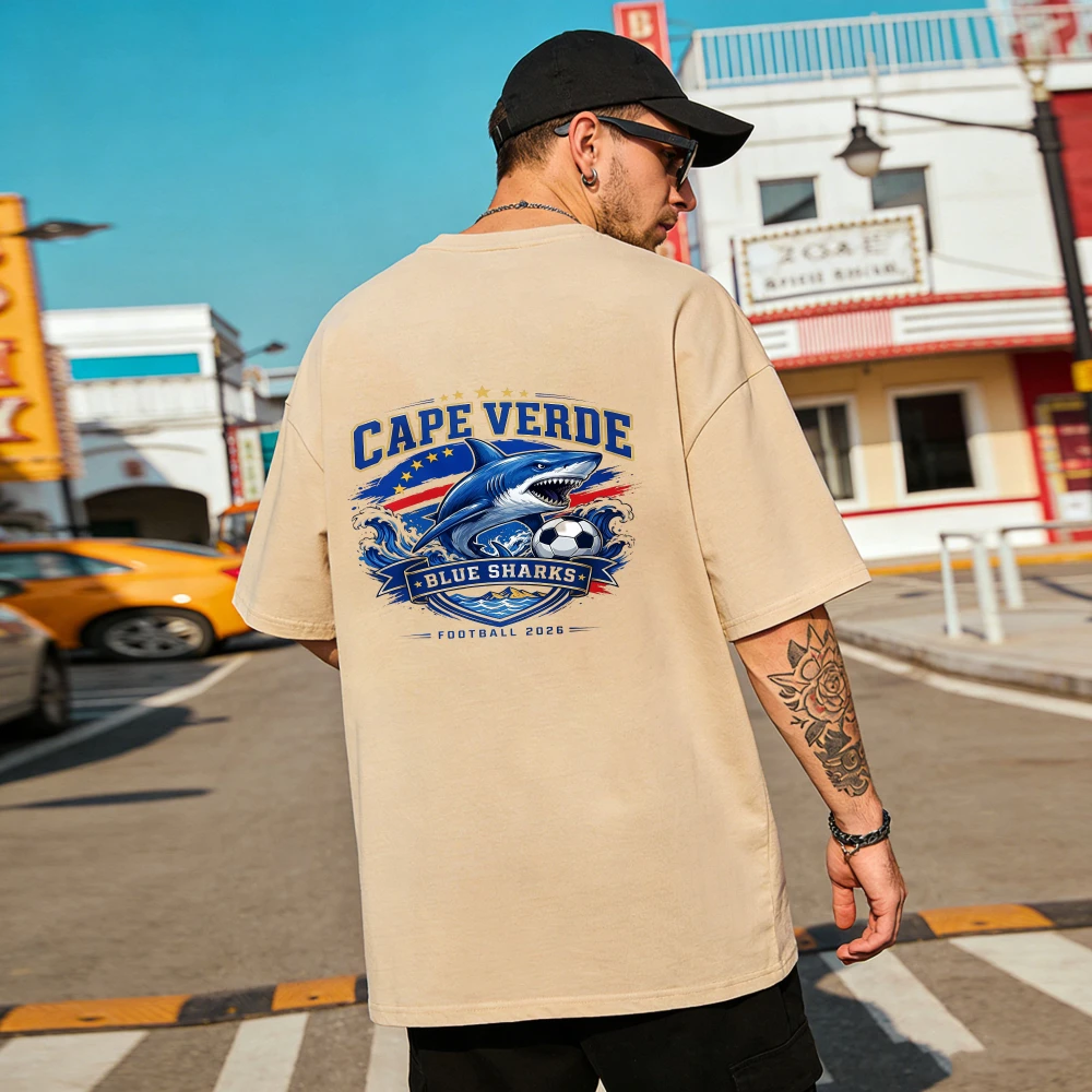 Vozinha Cape Verde Blue Sharks Shark Soccer Graphic Print Cotton T-Shirt National Pride Casual Football Fan Unisex Daily Outfit