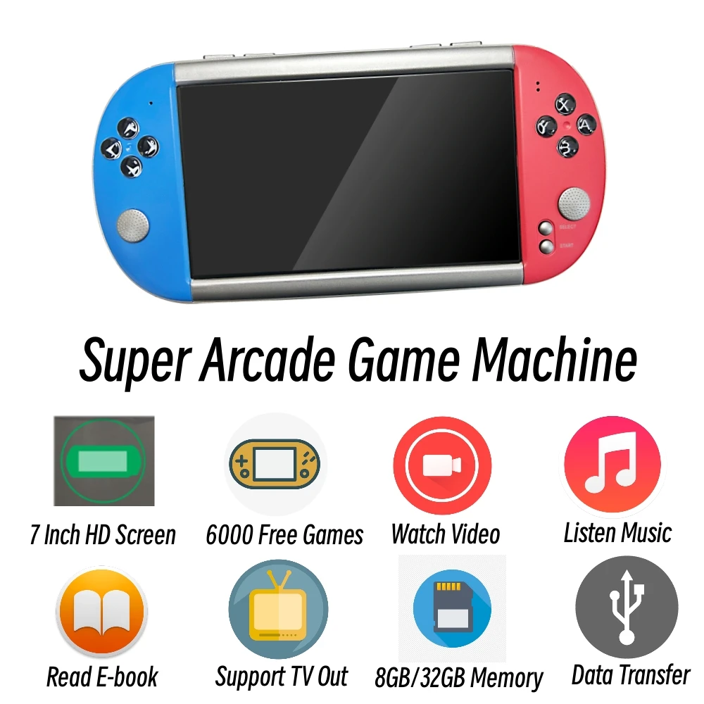 Big 7 Inch HD Screen Portable Retro Game Console 3000/6000 Free Games Handheld Arcade Video Game Players For MAME Gaming Devices