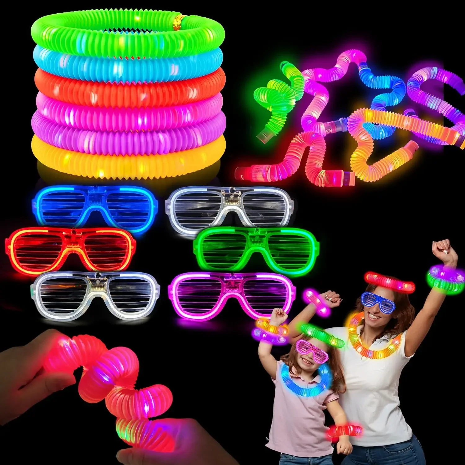 12PCS Glow Sticks Glasses,Glow in Dark Party Favor Supplies,New Year Eve Light Up Bracelets Necklaces Neon Glasses for Birthday