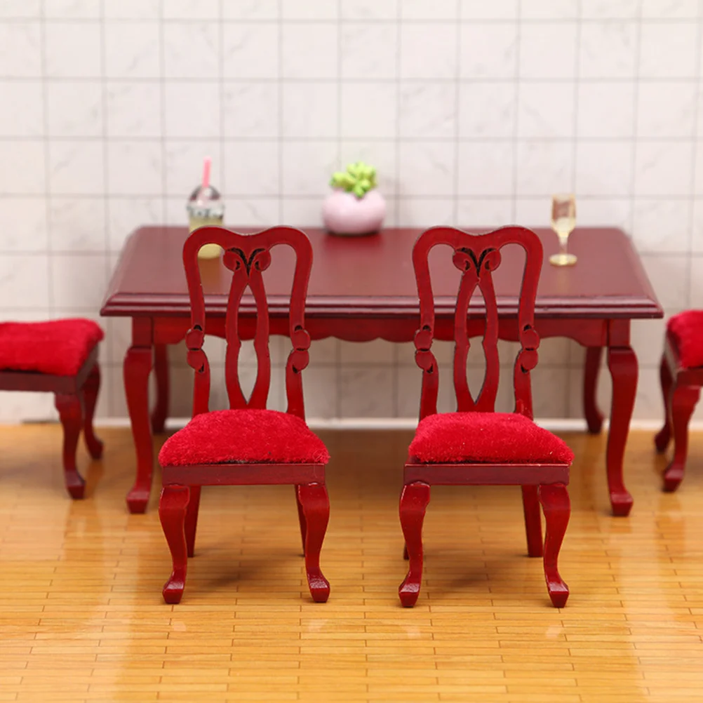 Vintage Dining Chair Set Miniature Furniture 1/12 Scale Small House Tiny Decor Room Model Table Stool Wood Toy Chairs