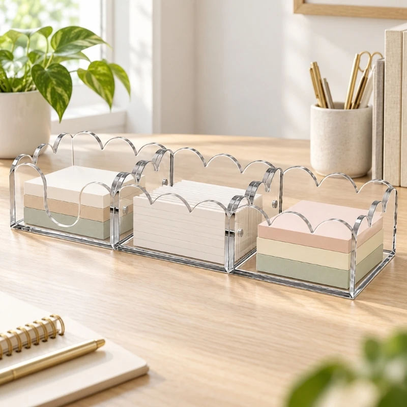 Clear Acrylic Desktop with 3 Separate Compartment for Sticky Notes, Paper Clips, Erasers, and Other Small Office 896C