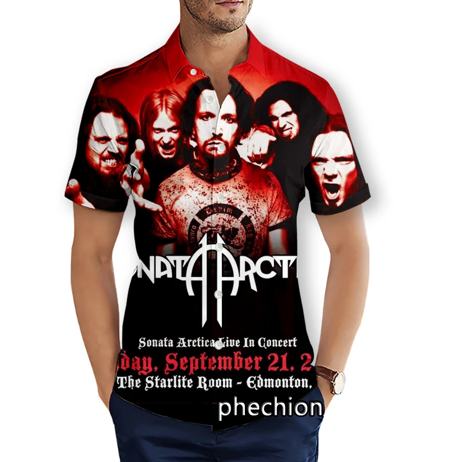 phechion Summer Mens Short Sleeve Beach Shirts Sonata Arctica Band 3D Printed Casual Shirts Fashion Streetwear Men Tops X15