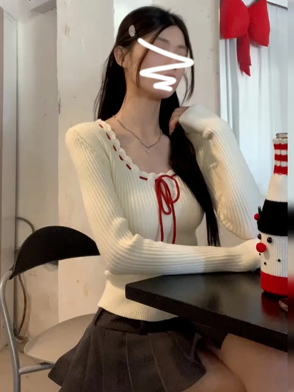 Women's Knitted Sweater with  Knot Design Base Layer irt Autumn Winter New Sle High End Sensation Small ence