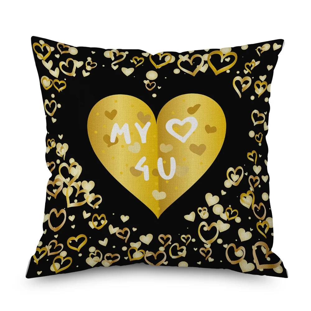 New Linen Pillowcase 45x45 Cm Square Pillow Black Gold Peach Heart Living Room Cushion Model Room Valentine's Day Decoration