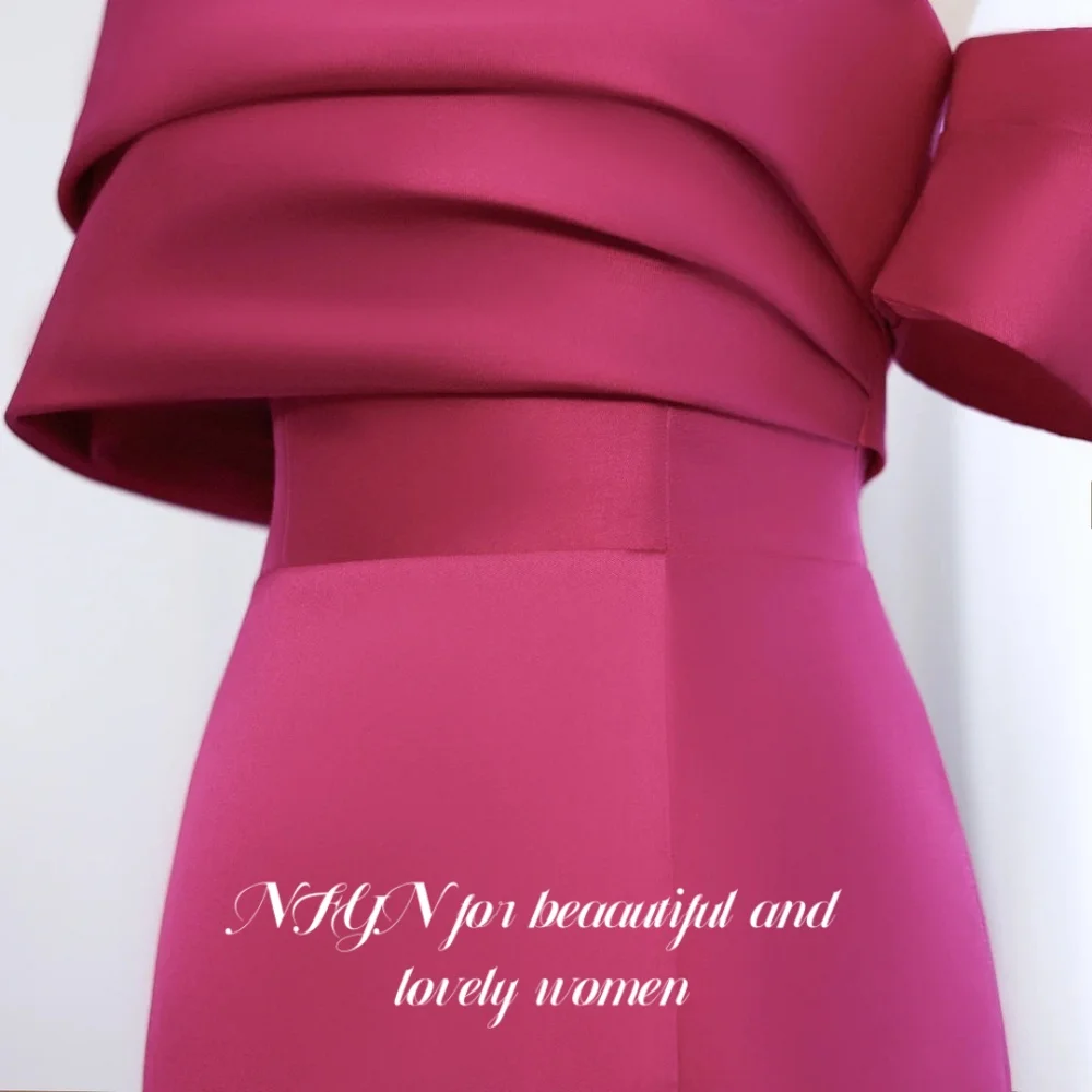فستان NFYN فوشيا أنيق للحفلات الراقصة بدون حمالات مكشوفة الكتف فستان حفلات من الساتان بفتحة جانبية حورية البحر فستان سهرة للنساء مخصص #5