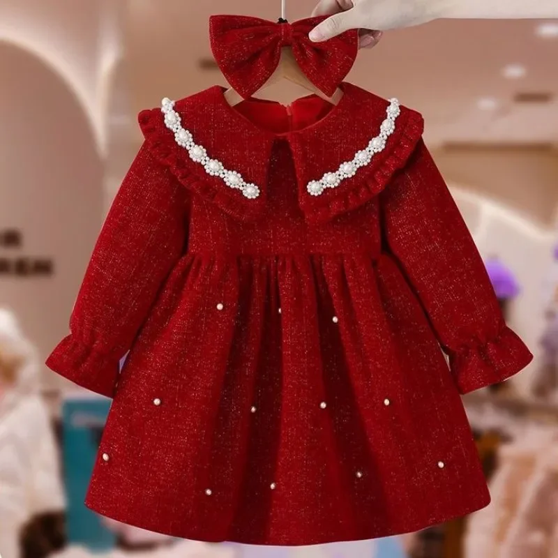 

Girls' Red Dress Autumn And Winter 2026 New Collection Children's Velvet Thick Princess Dress New Year's Dress 100-150cm
