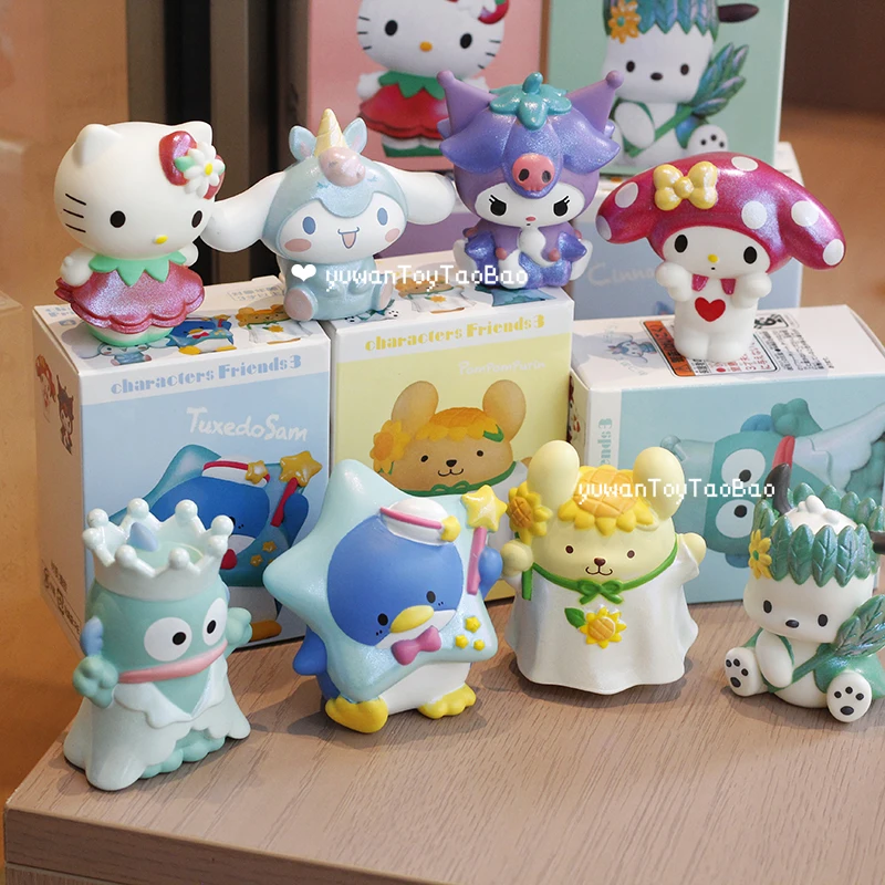 

Фигурки серии «Хорошие друзья», блестящие фигурки Hangyodon Kuromi Kawaii, клей, куклы, украшения с помпоном Purin, украшение для спальни для девочек, автомобиля, подарок