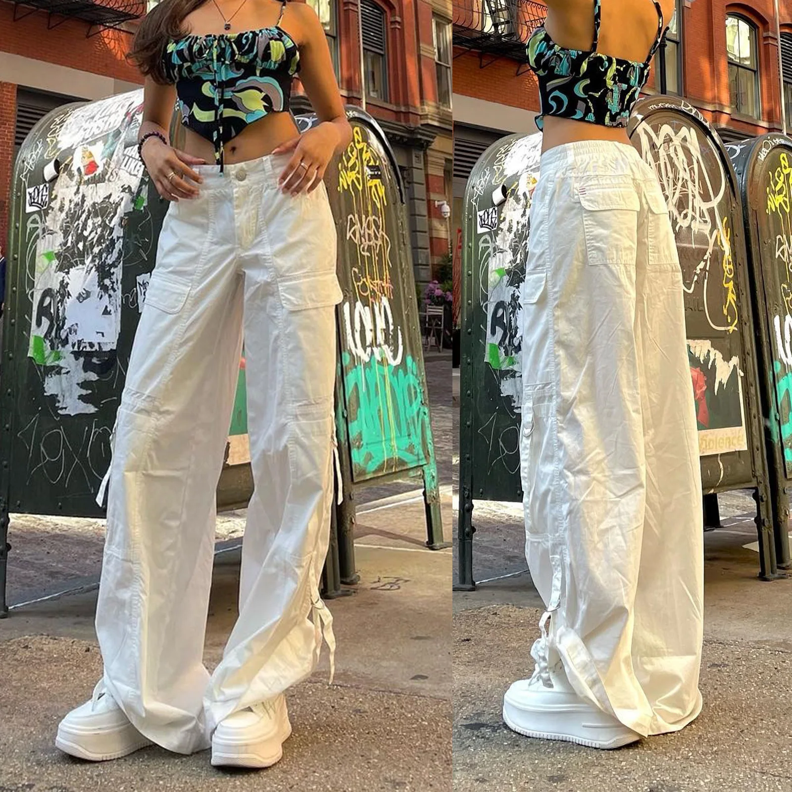 

Straight Leg Cargo Women Baggy Y2k Wide Leg Pocket Pants High Waist Boyfriend Loose Slim Trousers Casual Comfy Streetwear Jeans