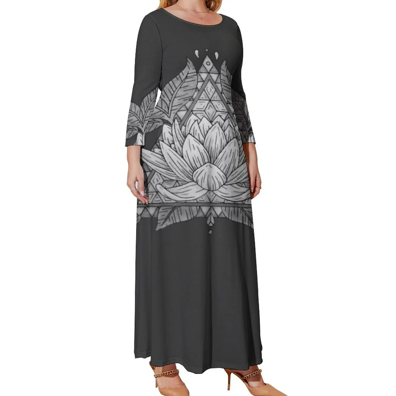 

Женское платье с длинным рукавом, серое Бандажное платье с геометрическим рисунком цветов лотоса, роскошное вечернее платье для женщин