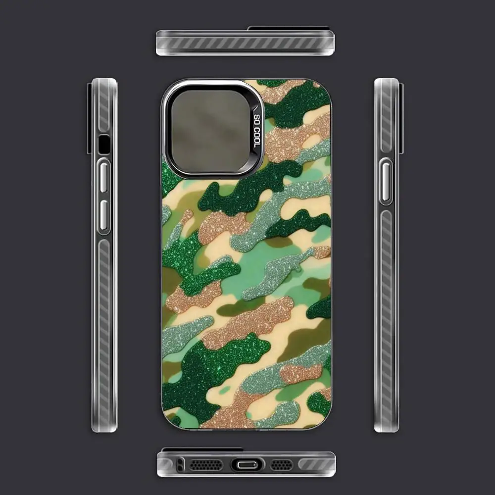 Funda de teléfono con patrón de camuflaje verde adecuada para iPhone 17 16 15 14 13 12 11 Pro/Max/Plus contraportada anticaída y a prueba de golpes