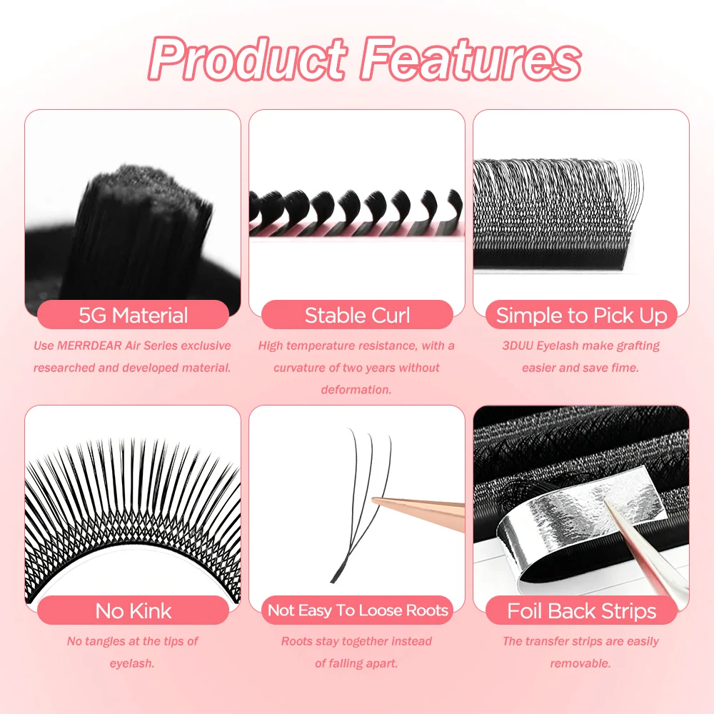 메르디어 3D/4D/5D/6D U 속눈썹 8-15mm 혼합 길이 U 디자인 뿌리가 흩날리지... - 3