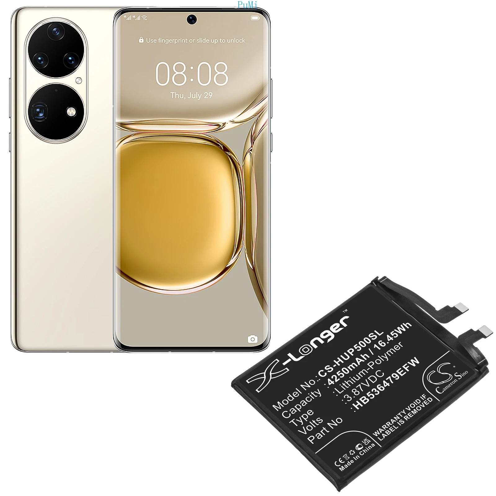 

Мобильный телефон CameronSino HB 536479 Аккумулятор EFW для Huawei P50 Pro JAD-LX9 JAD-L09 JAD-AL50 JAD-L29 литий-полимерный 3,87 В 4250 мАч