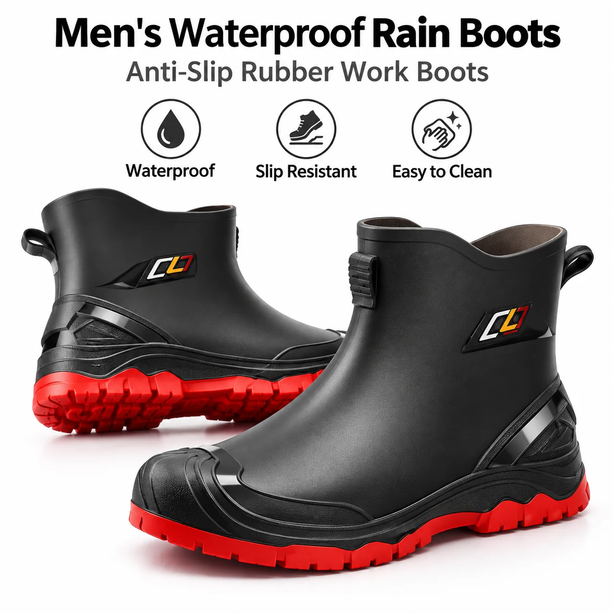 Men's Rain Boots Waterproof Rubber Work Boots Anti-Slip Fishing Gardening Farm Kitchen Outdoor Shoes