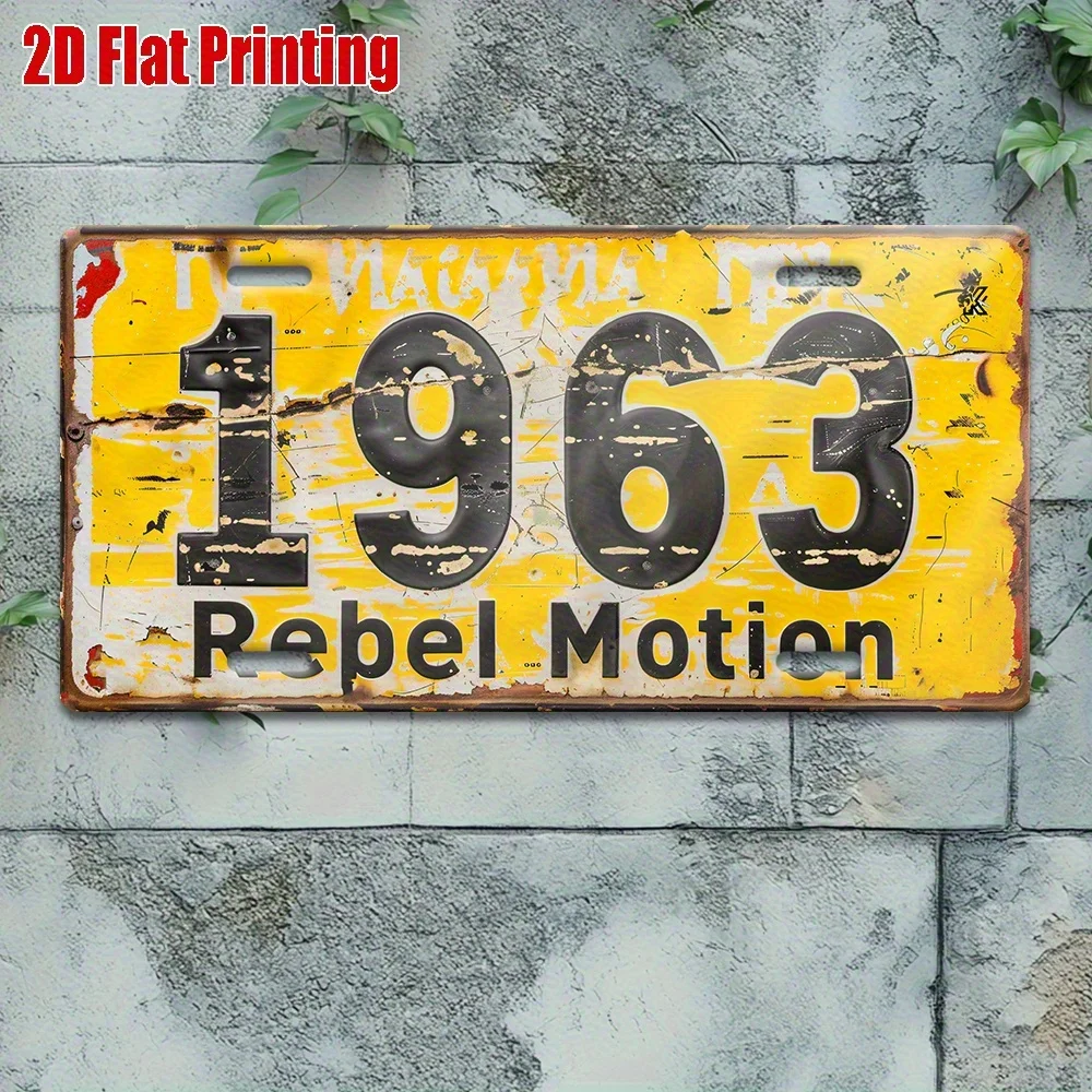 2D Flat - [Open ]2D Flat Retro 1963 Rebel Plaque - Vintage Metal Wall Art in Yellow And Black, Heavy-Duty Garage/Café Sign