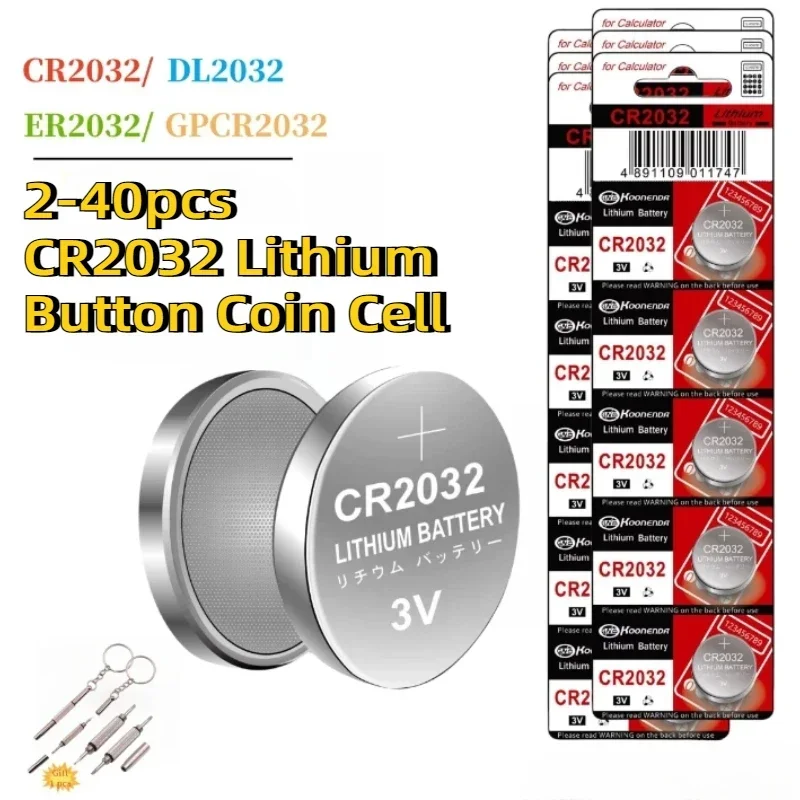 2-40pcs CR2032 Lithium Button Coin Cell 2032 Battery Compatible with AirTag Key FOBs calculators Coin counters Watches