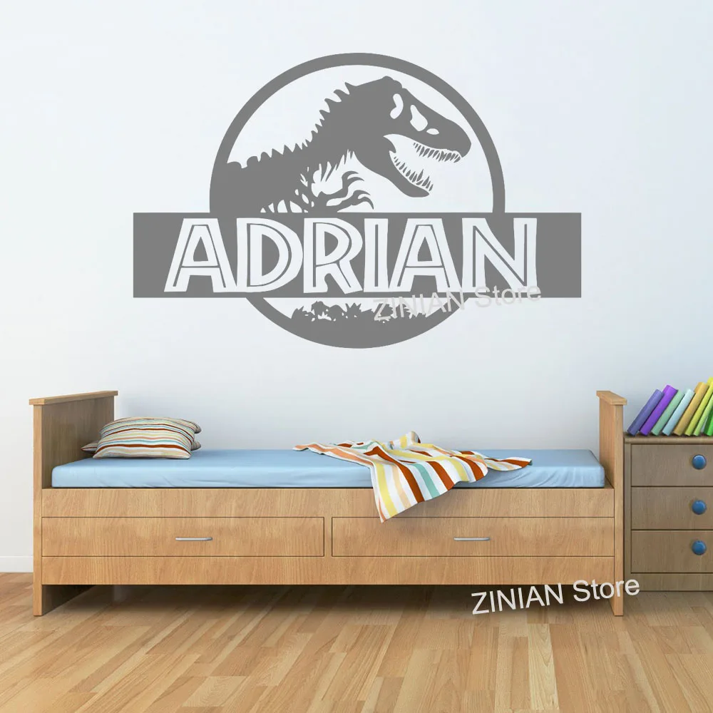 Personalized Jurassic Park Wall Sticker Bedroom Dinosaur T-Rex Custom Name Vinyl Decal Home Nursery Boy Kids Room Decor G577