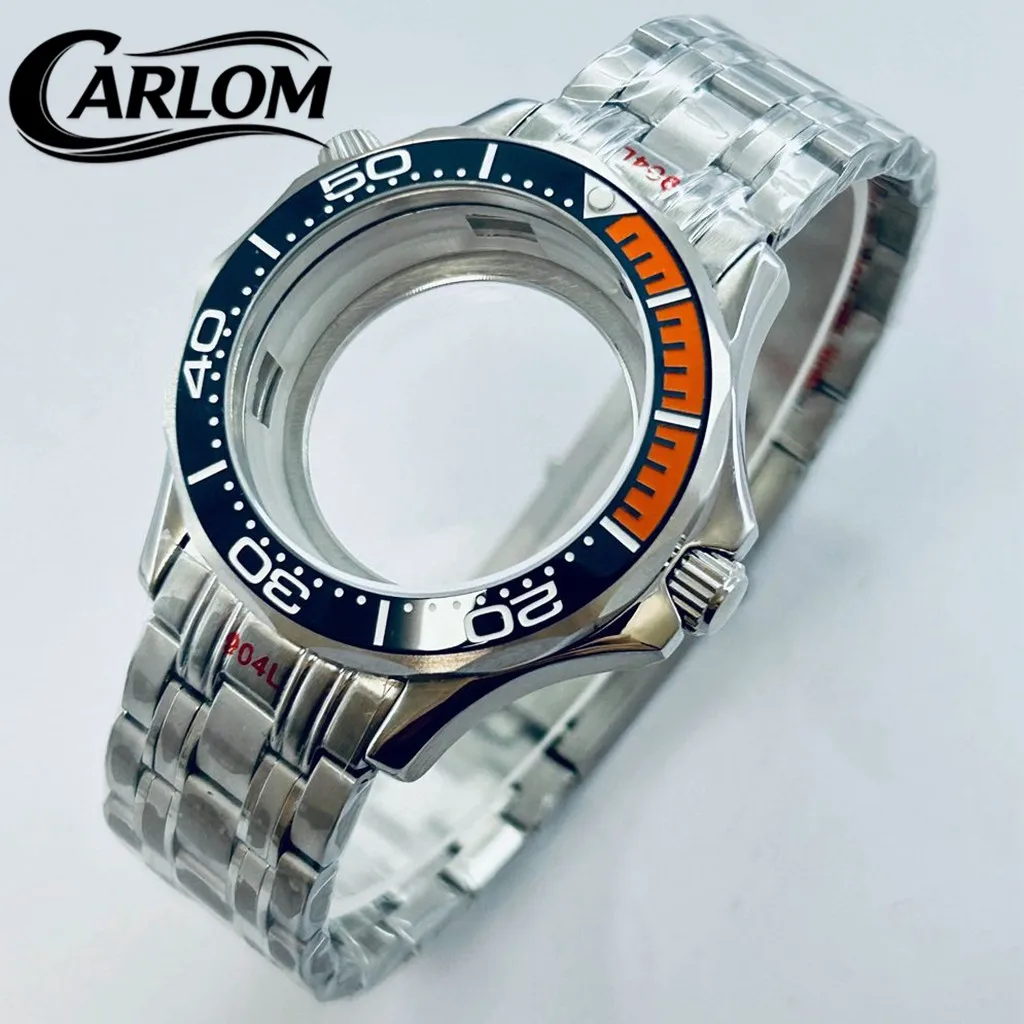 41mm NH Watch Case For NH34 NH35 NH36 NH38 NH39 NH70 NH72 Movement SEA300/600 Dark Blue Orange Ceramic Bezel Silver Watch Parts