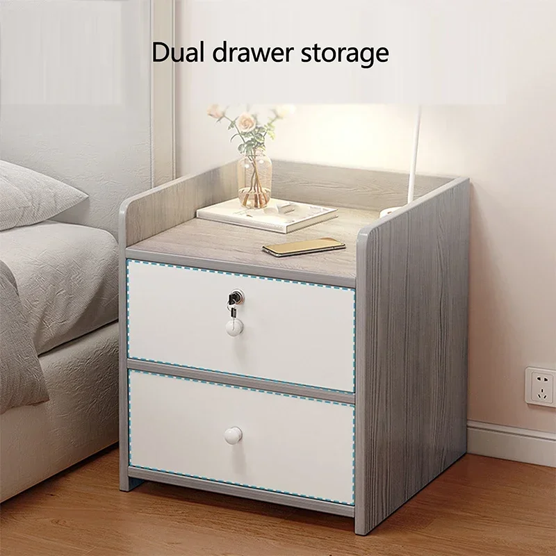 

Simple Modern Nordic Bedside Table Drawer with Lock Storage Nightstand Sideboard Multi-Layer Storage Cabinet Bedroom Furniture